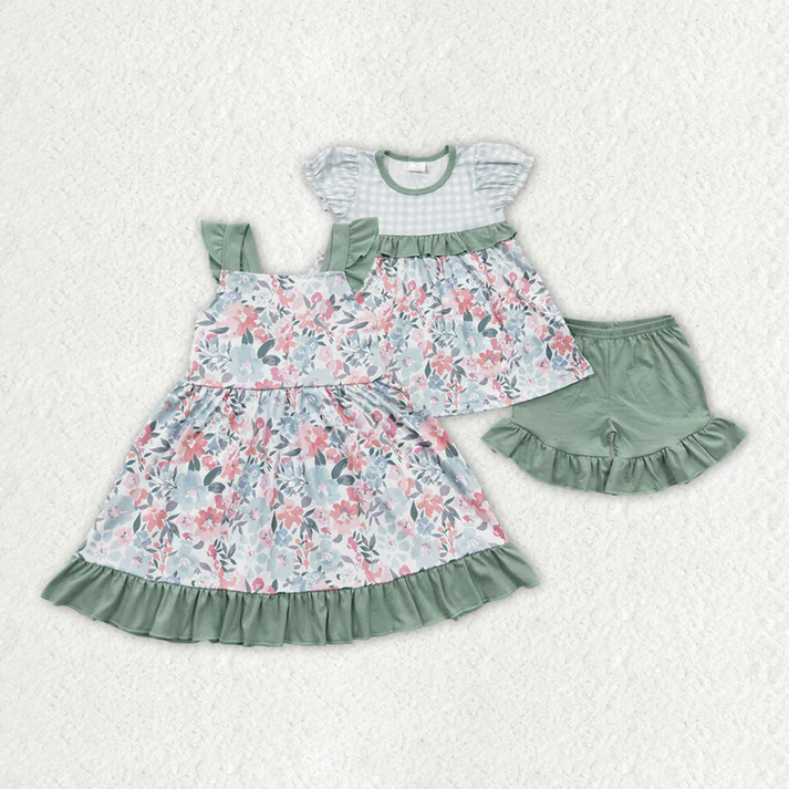 RTS Boys and girls floral Short Sleeve Shorts sets dress