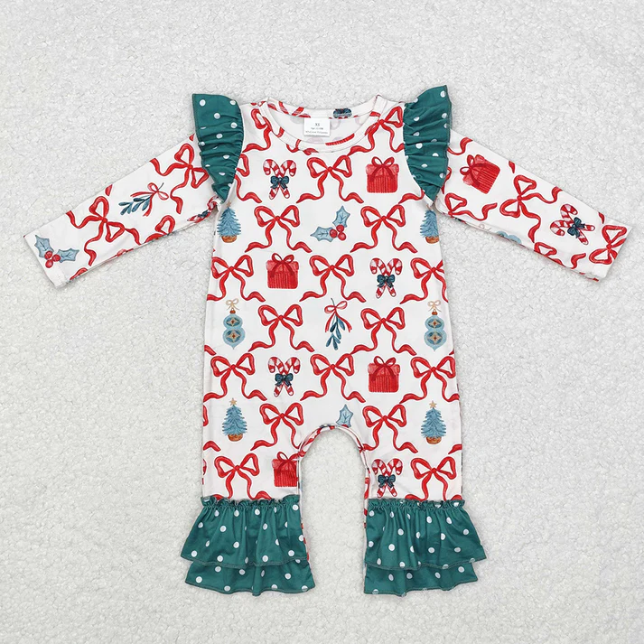 RTS NO MOQ Baby Girls Christmas bow Clothes dress and romper