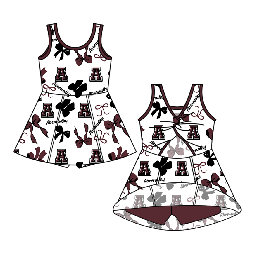 Custom moq 5 mix sizes summer teams baby girls clothes team T Maroon Black Bowknot Summer Girls Clothes