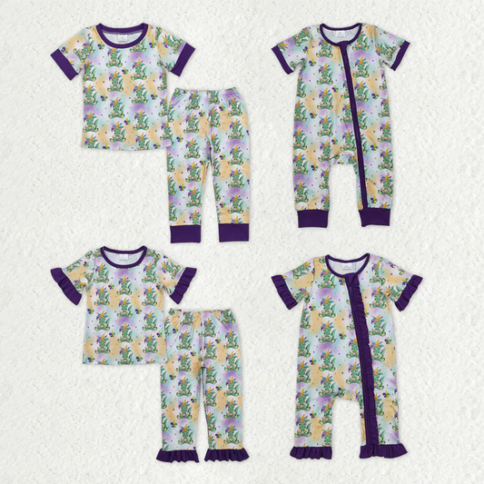 RTS NO MOQ Sibling Baby girls clothes mardi gras short-sleeved trousers suit & rompers