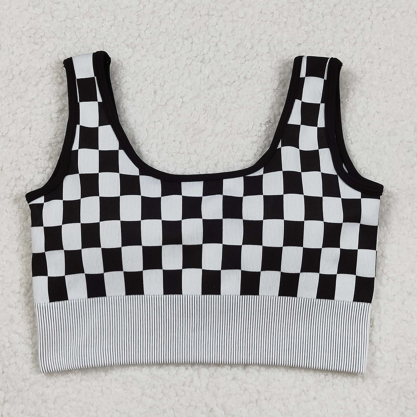 RTS NO MOQ Sibling Adult Women's Black and White Checkered Tank Top and shorts and set