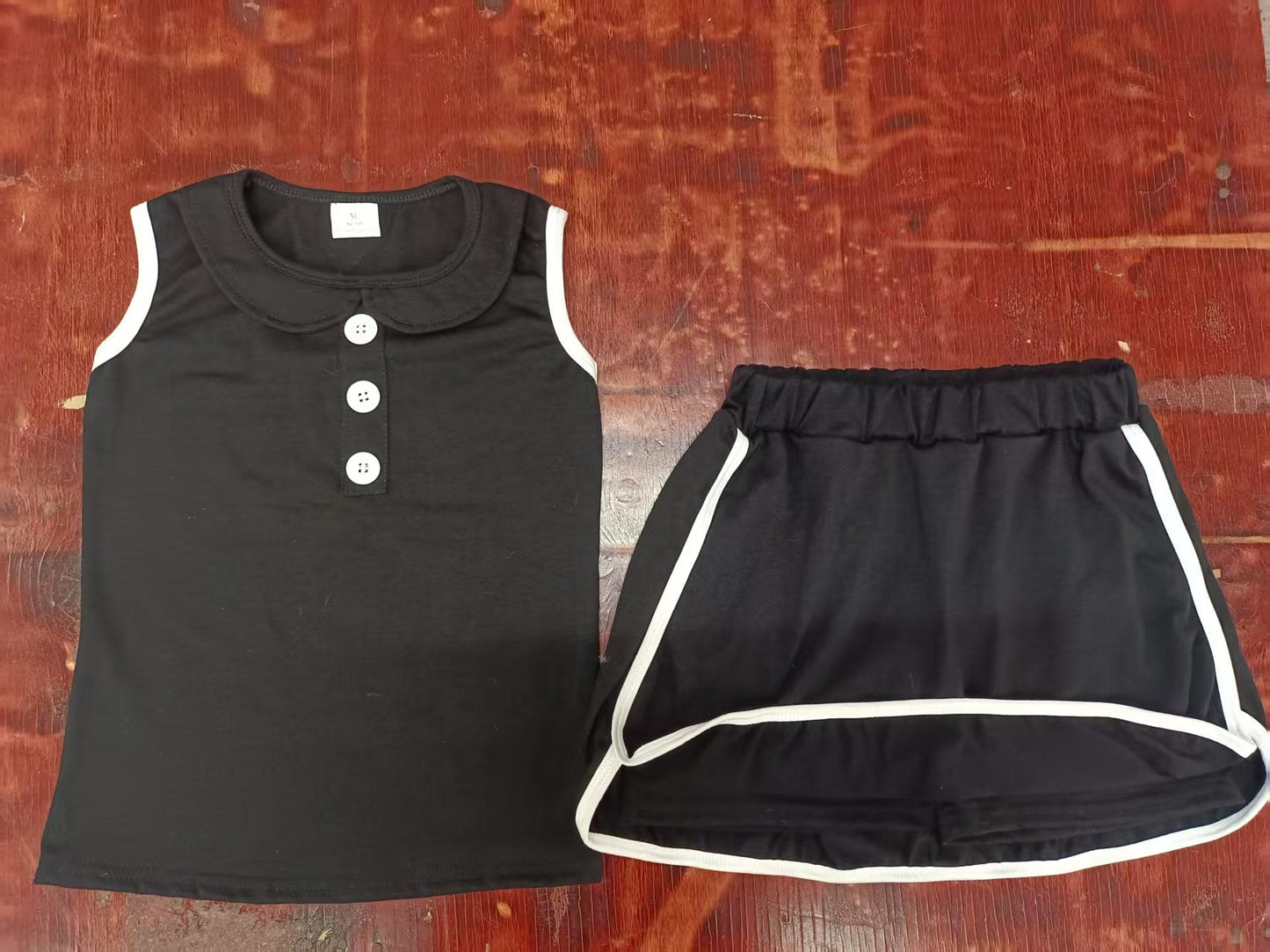 Custom moq 3 eta 6-7weeks baby girls clothes black sleeveless skirts shorts sets-25.5.10