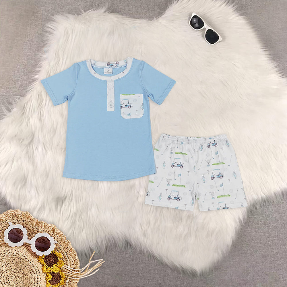 RTS Boys clothes embroidery Short Sleeve Shorts sets