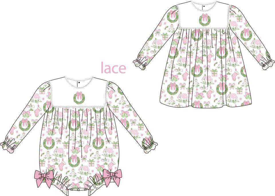 Custom moq 5 each style eta 6-7weeks baby girl clothes Christmas long sleeve dress and romper