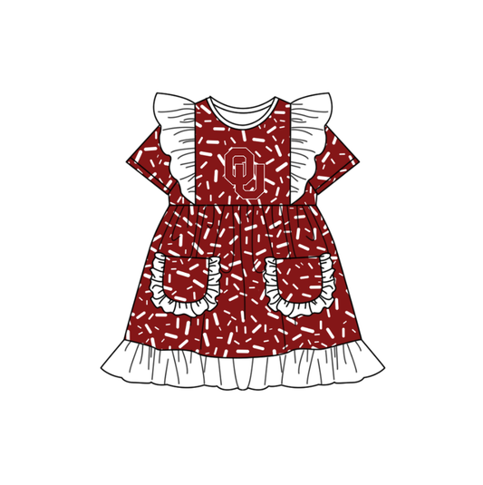 Custom moq 5 mix size milk silk summer teams baby girl clothes dark red short sleeve dress and rompers series