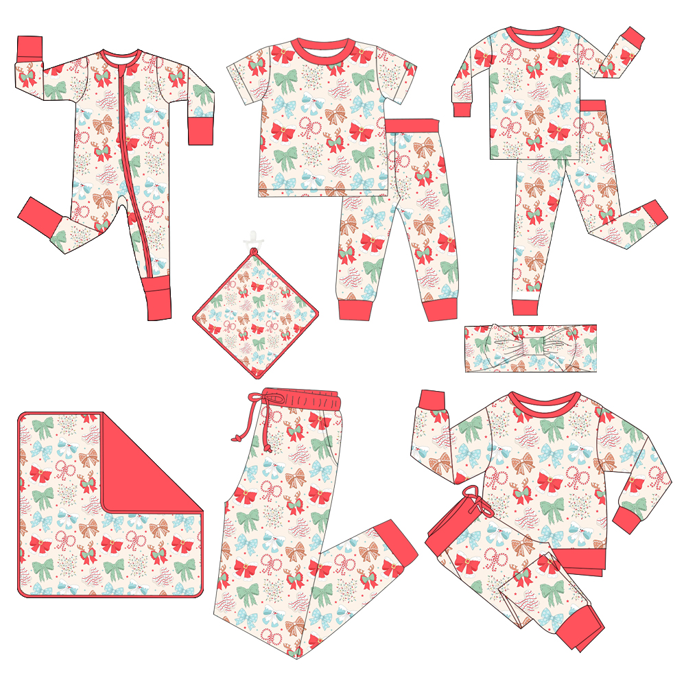 Custom moq 5 each style eta 6-7weeks baby girl clothe bow long sleeve pant sets 1 and set 2 and short sleeve pants set and pant and romper and blanket-25.7.14