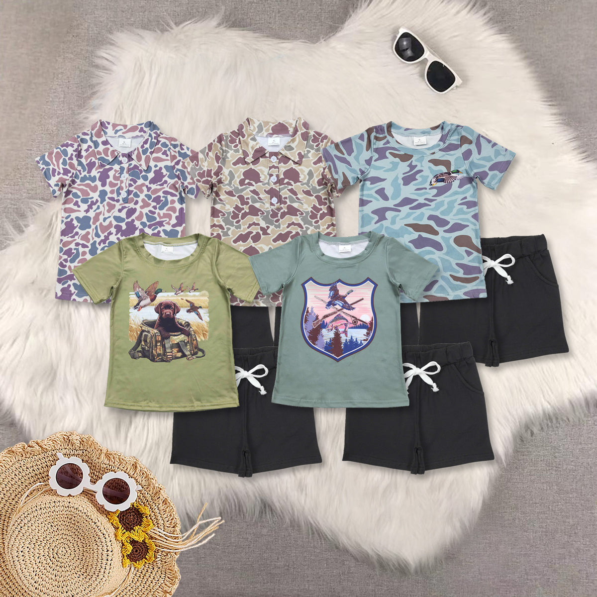 RTS NO MOQ baby boy Clothes camouflage sleeveless shorts Sets