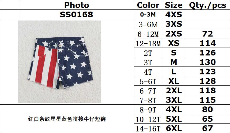 rts no moq SS0168 Red and white striped star blue patchwork denim shorts