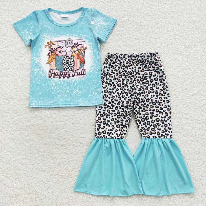 RTS Sibling baby girl clothes halloween pumpkin short Sleeve pants sets