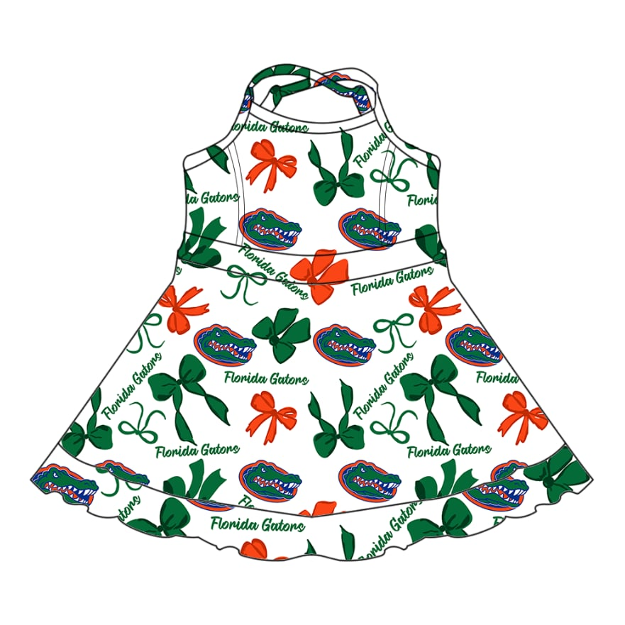 Custom moq 5 each style eta 6-7weeks baby girl clothes team green bow sleeveless dress-25.7.22