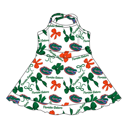 Custom moq 5 each style eta 6-7weeks baby girl clothes team green bow sleeveless dress-25.7.22