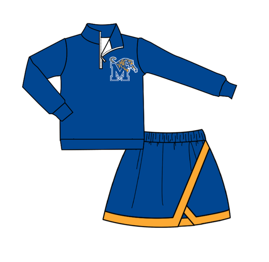 Custom moq 5 mix size milk silk summer teams baby girls clothes blue long sleeve skirts sets