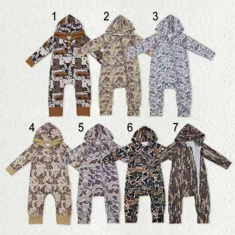 RTS NO MOQ Sibling baby Boys clothes camouflage hooded long sleeve rompers