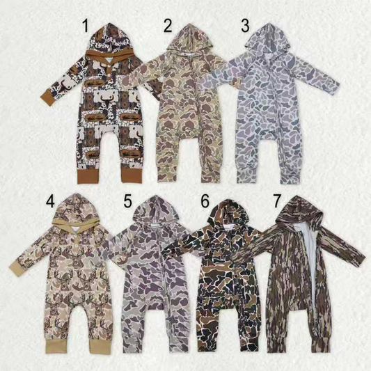 RTS NO MOQ Sibling baby Boys clothes camouflage hooded long sleeve rompers