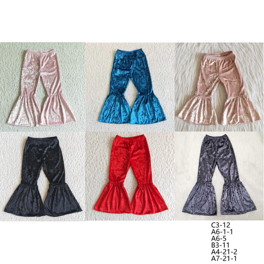 RTS NO MOQ C3-12 A6-1-1 A6-5 B3-11 A4-21-2 A7-21-1  Baby Girls Solid Velvet Flared Pants