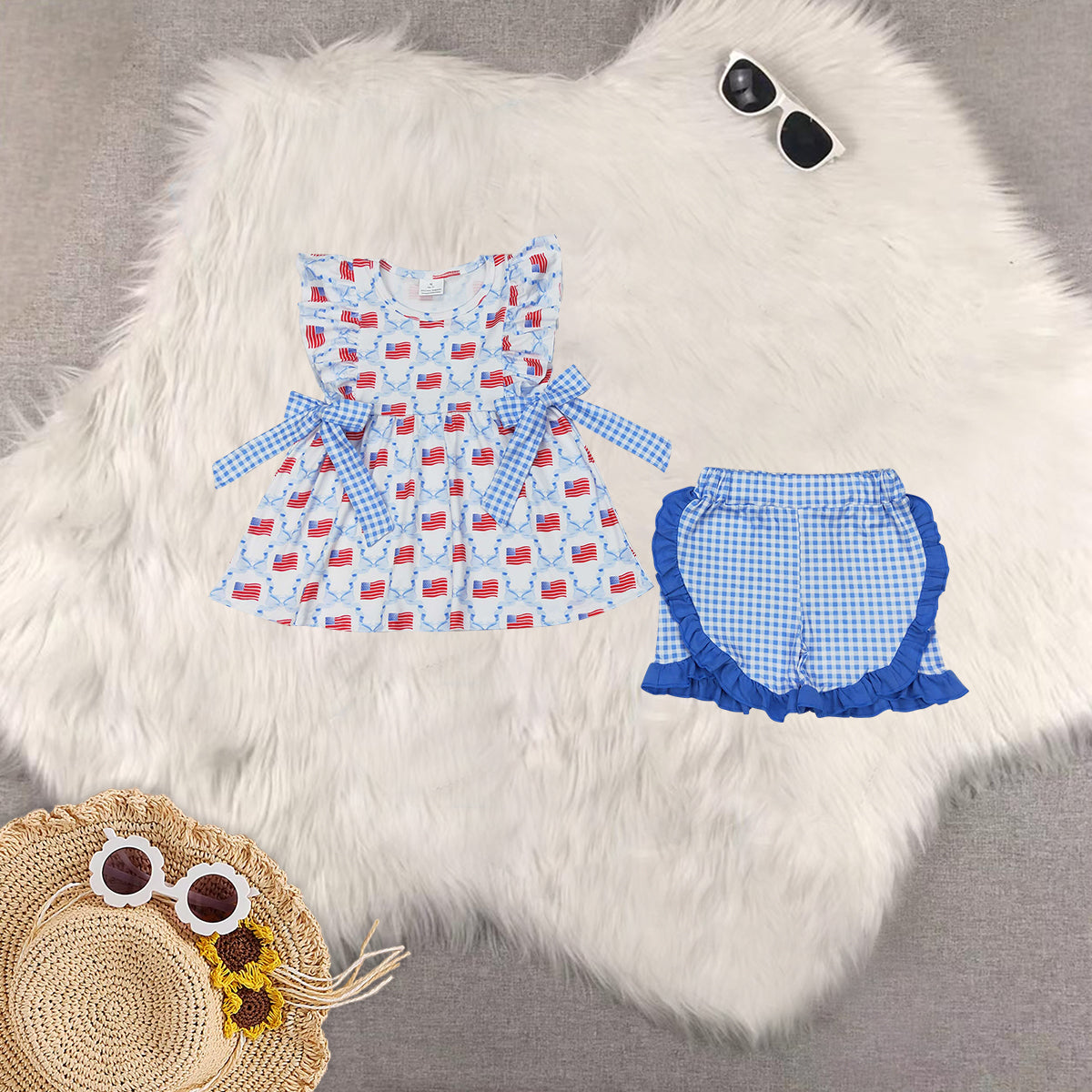 RTS baby girls clothes 4th of july short Sleeve dress romper