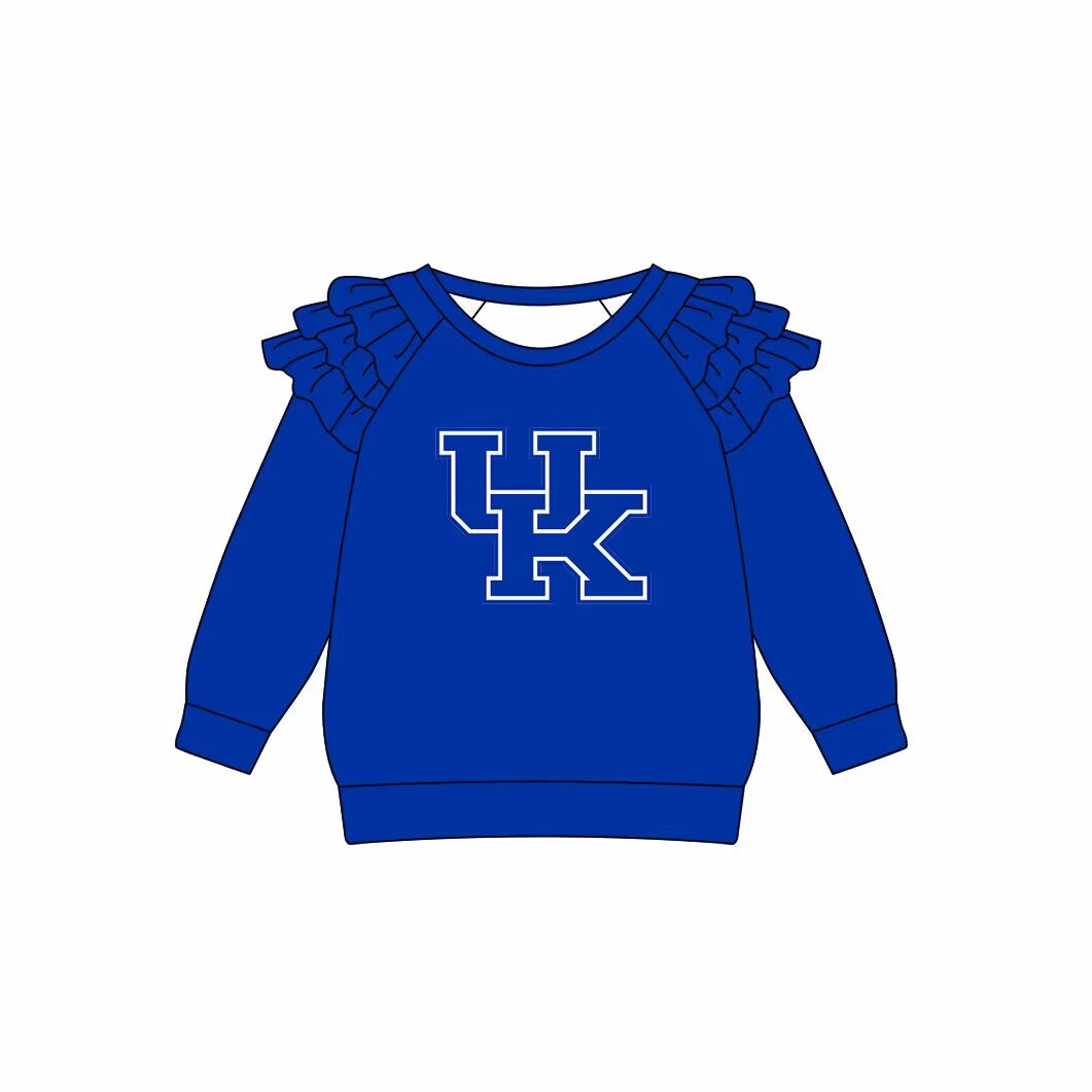 Custom moq 3 eta 6-7weeks team baby girls clothes UK blue long sleeve top