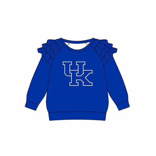 Custom moq 3 eta 6-7weeks team baby girls clothes UK blue long sleeve top