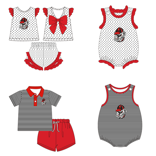 Custom summer team clothes baby girl and boys clothes short sleeve shorts sets rompers