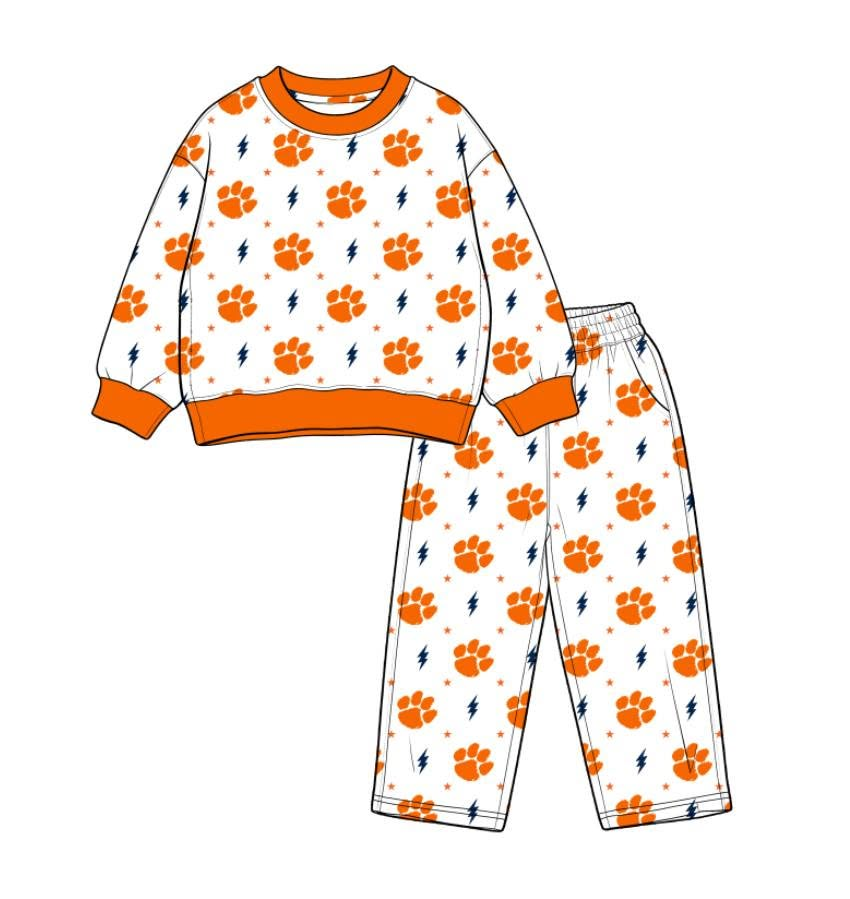 custom moq 5 mix size MLAP01 Baby Kids Crew Neck Printed Long Sleeve White Top Trousers Team Clothes Set