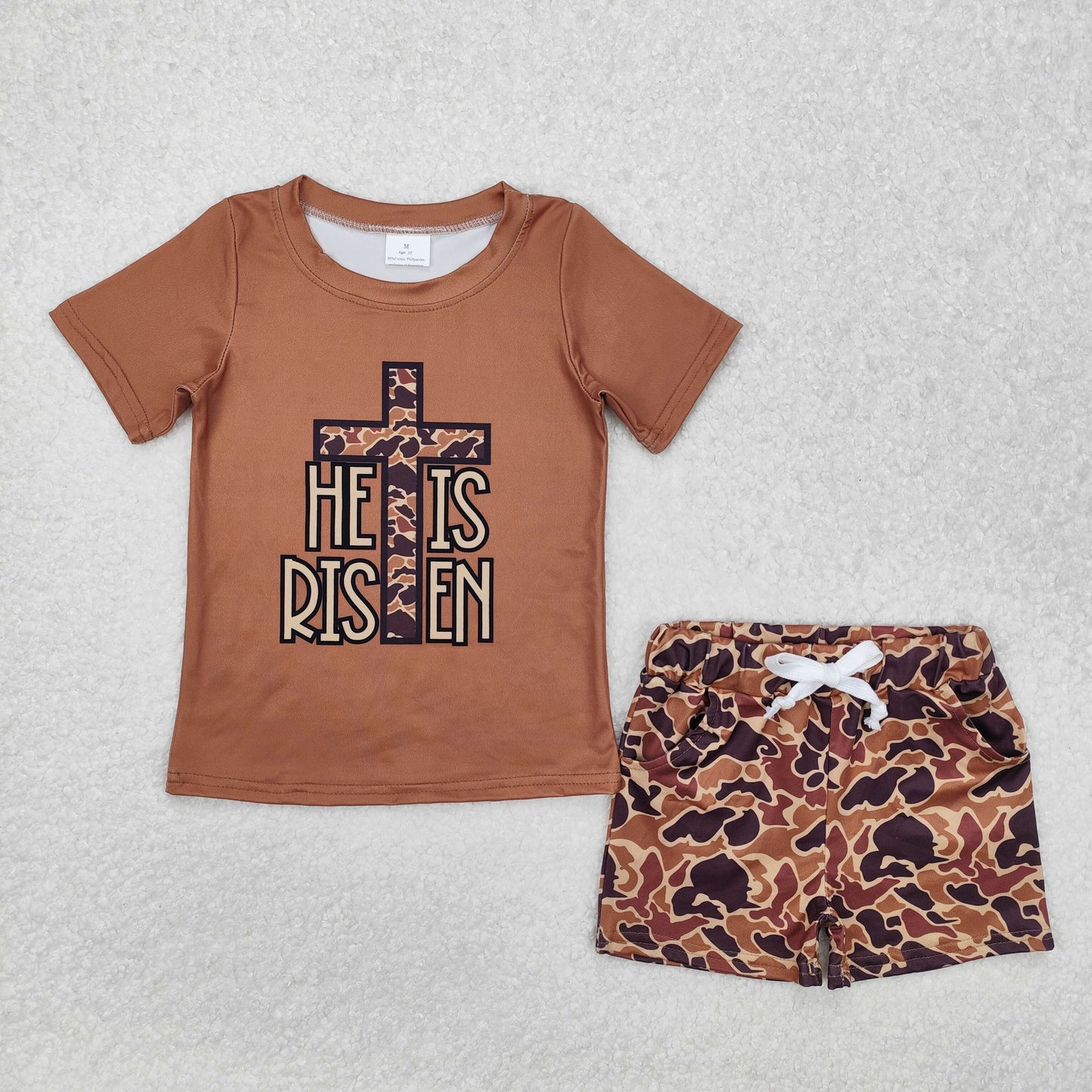 RTS NO MOQ ETA 5/7days Arrived BSSO1162 he is risen camouflage cross brown short-sleeved shorts set