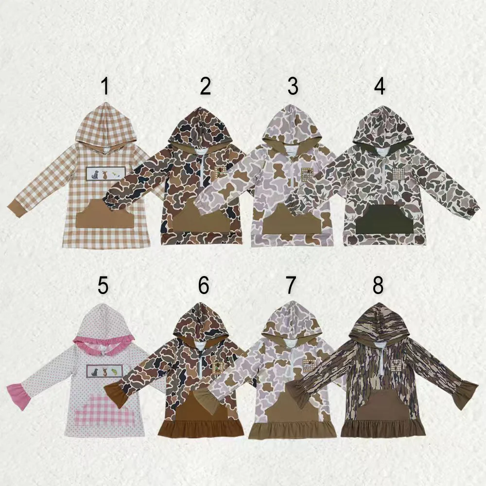 RTS NO MOQ Sibling Baby Boys clothes embroidery duck Shirt Summer Clothes camouflage hooded long sleeve tops