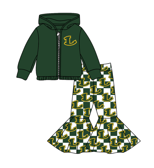 Custom moq 5 mix size milk silk summer teams baby girl clothes green hooded long sleeve pants sets-25.10.31