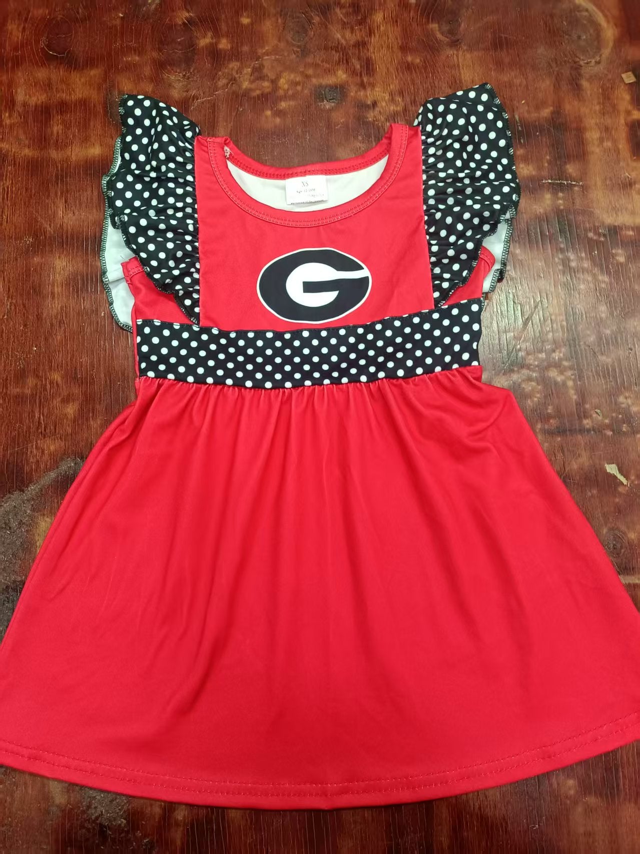 Custom moq 3 eta 6-7weeks baby girl clothes team red flying sleeve dress-25.4.30