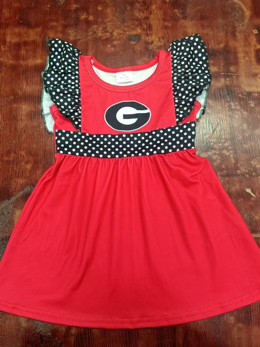 Custom moq 3 eta 6-7weeks baby girl clothes team red flying sleeve dress-25.4.30