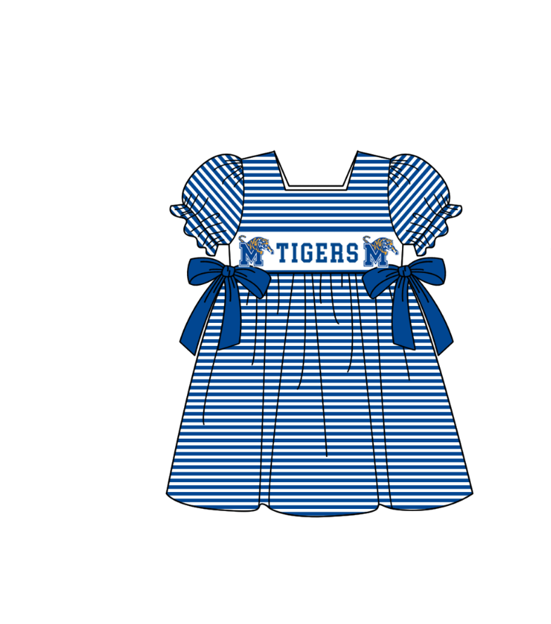 Custom moq 5 mix size milk silk summer teams Blue striped bow Tigers team series