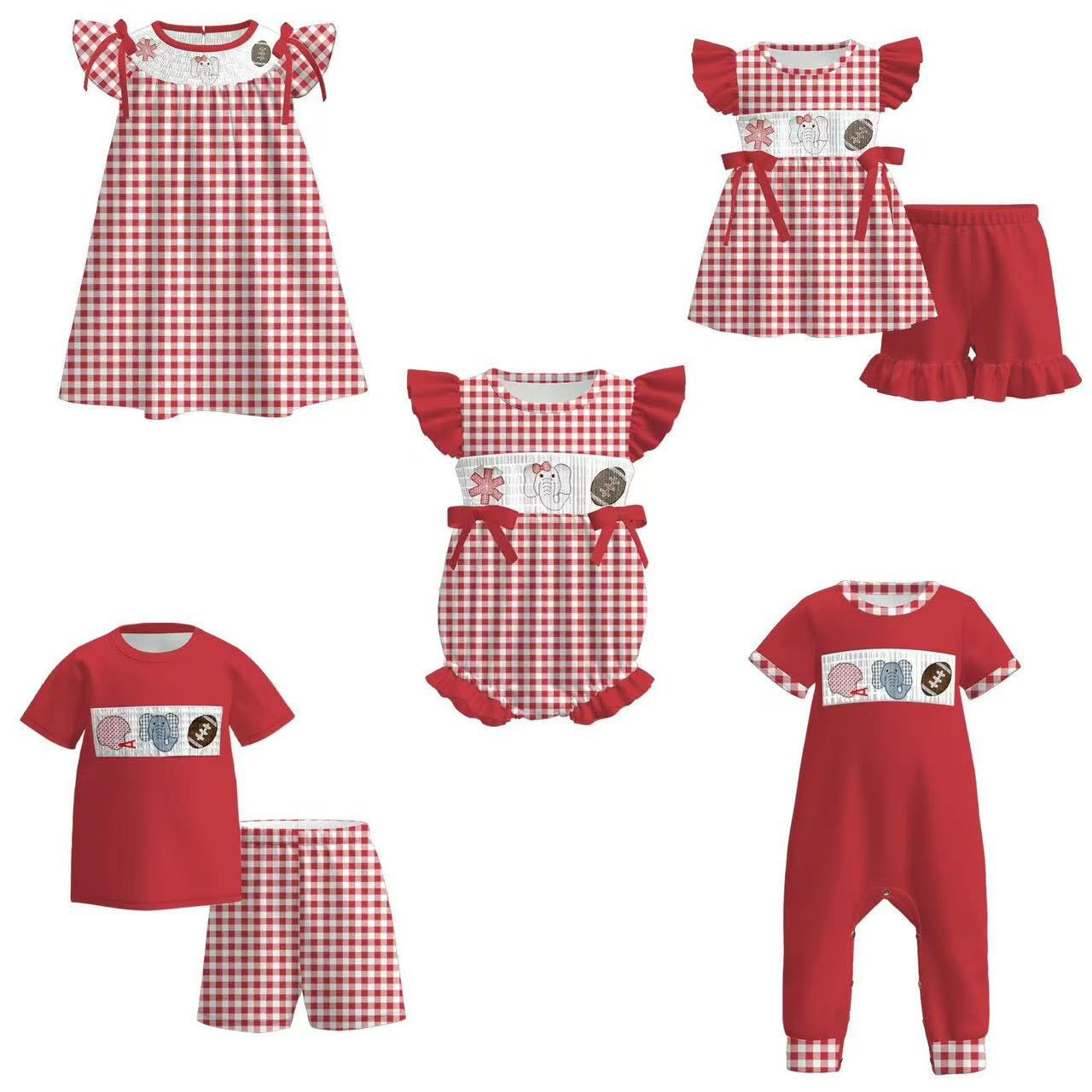 Custom summer teams baby girls clothes team brick red short sleeve shorts sets dress romper-25.7.15