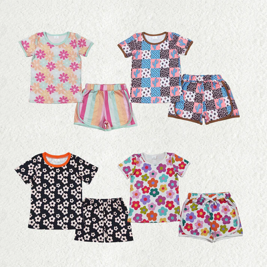 RTS baby girls clothes summer floral Short Sleeve Shorts sets