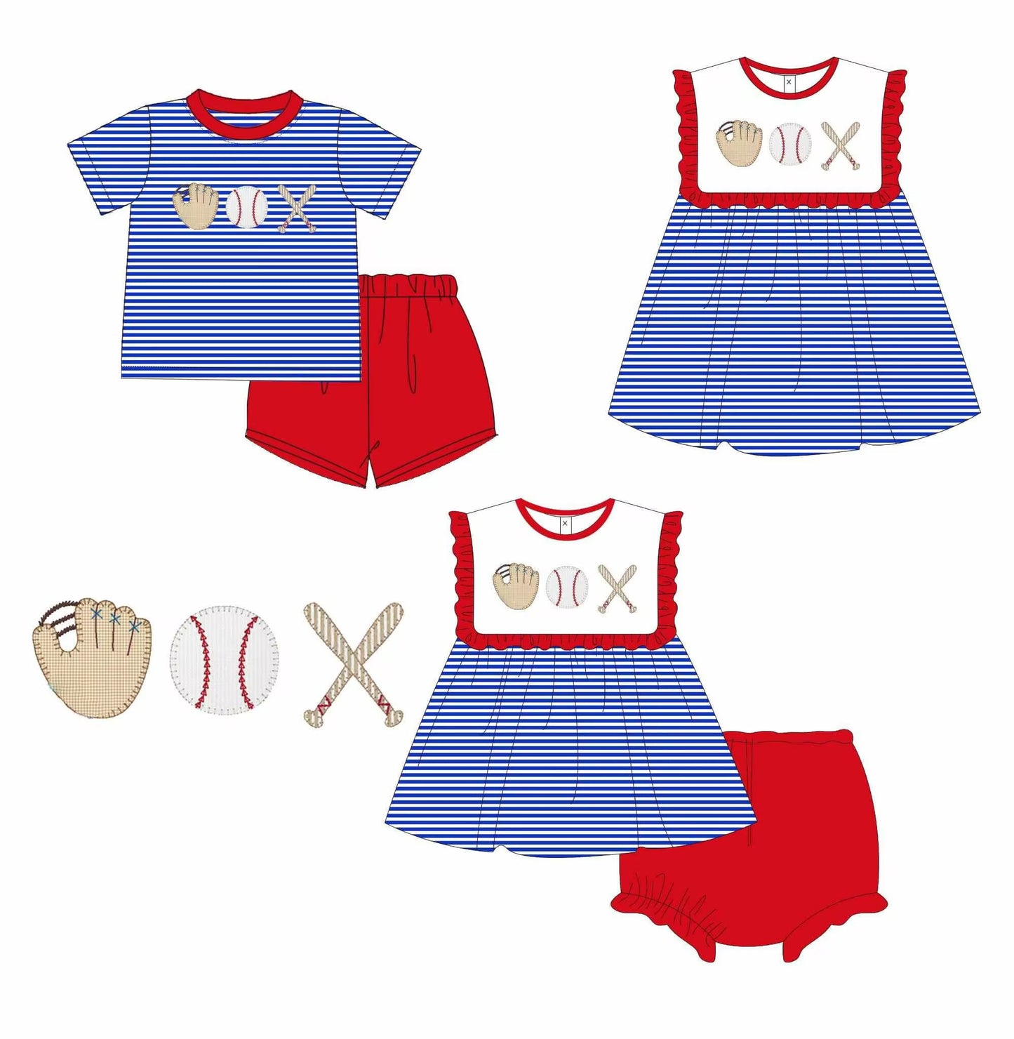 Custom moq 8 mix size eta 6-8weeks baby girl clothes baseball red short sleeve shorts set and brief sets and dress-25.9.11