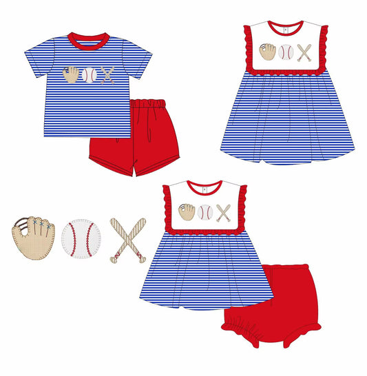Custom moq 8 mix size eta 6-8weeks baby girl clothes baseball red short sleeve shorts set and brief sets and dress-25.9.11