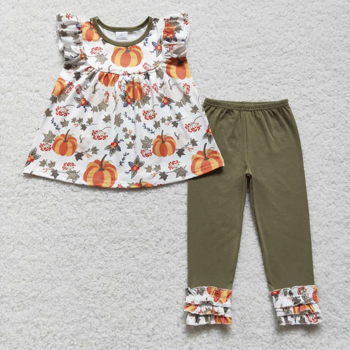 RTS NO MOQ Sibling baby girl clothes Halloween short sleeve pants Sets