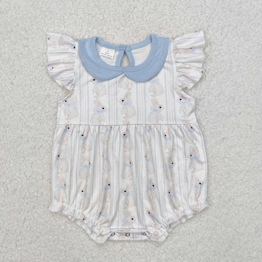 RTS NO MOQ ETA 5/7days arrived SR2132 Easter bunny bow pattern blue doll collar white vest jumpsuit