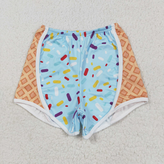RTS NO MOQ SS0571 Waffle Ice Cream Blue and Orange Yoga Shorts