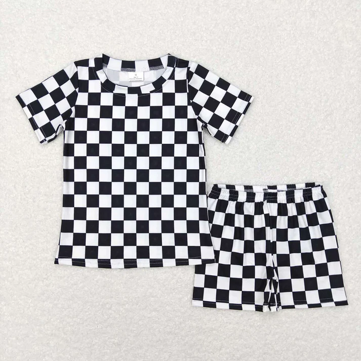 RTS NO MOQ Girls Boys plaid short sleeve Clothes Sets