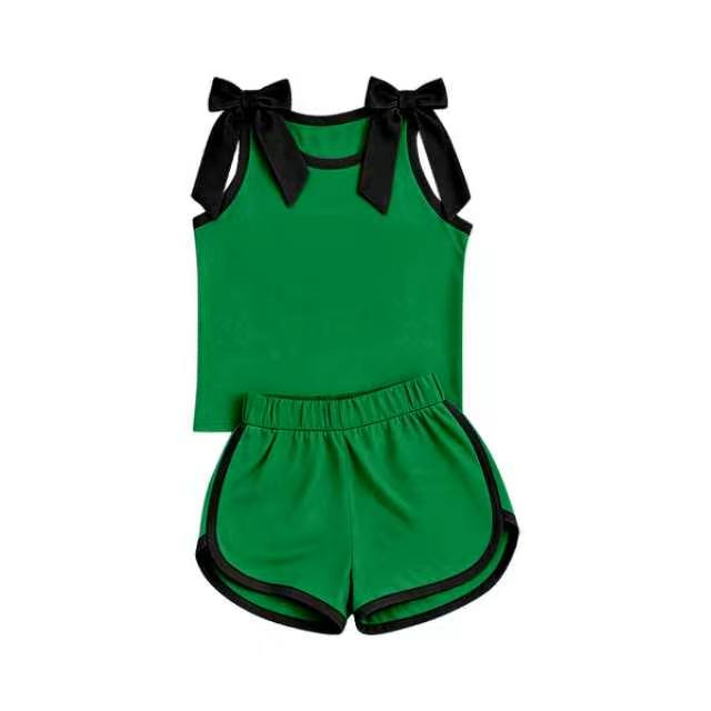 (Preorder new) No moq Baby Girls Bow Sleeveless Top Shorts Two Piece Summer Outfit Sets