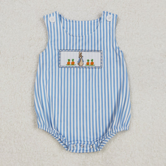 RTS NO MOQ ETA 5/7days arrived SR2145 Embroidered carrot rabbit blue striped vest jumpsuit