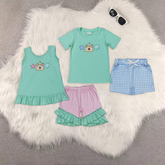 RTS NO MOQ baby girls clothes embroidery short sleeve Clothes Sets