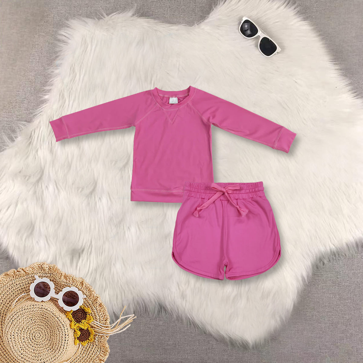 RTS NO MOQ Sibling baby girls clothes yoga solid color long sleeve Clothes Sets
