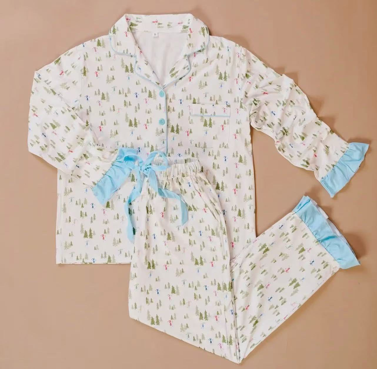 Custom moq 5 each style eta 6-7weeks baby girl long sleeve pants set 1 and sets 3 and adult set 1 and adult set 3