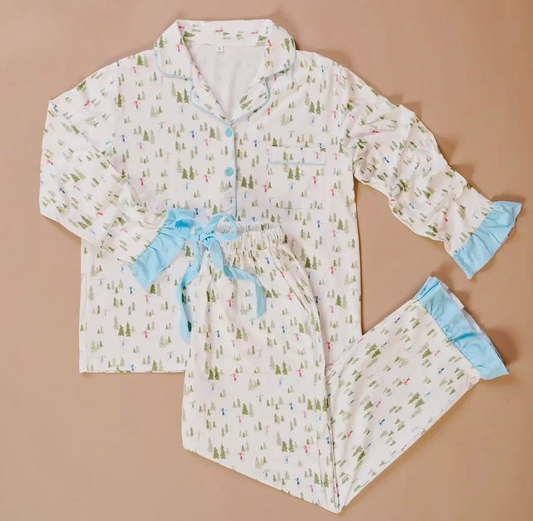 Custom moq 5 each style eta 6-7weeks baby girl long sleeve pants set 1 and sets 3 and adult set 1 and adult set 3