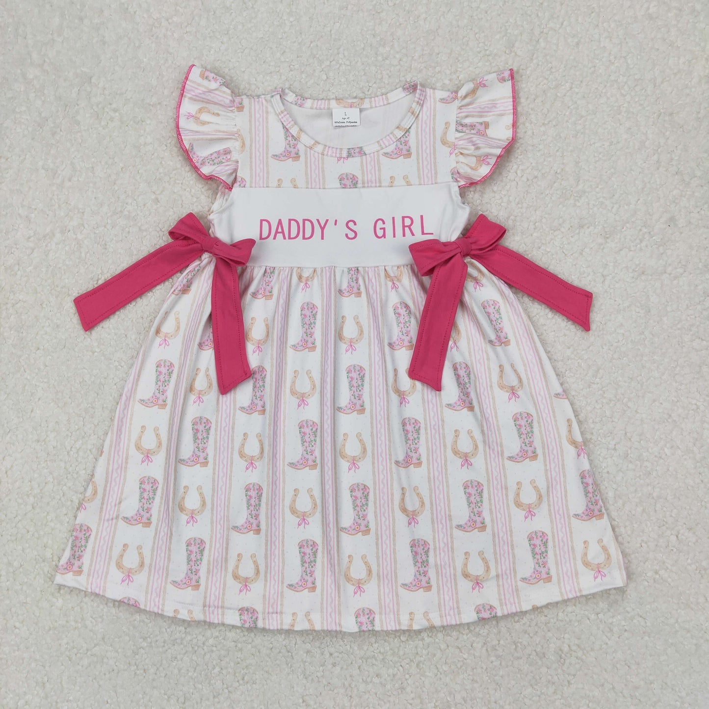 RTS NO MOQ GSD2053 Daddy's girl rose red bow boots striped flying sleeve dress