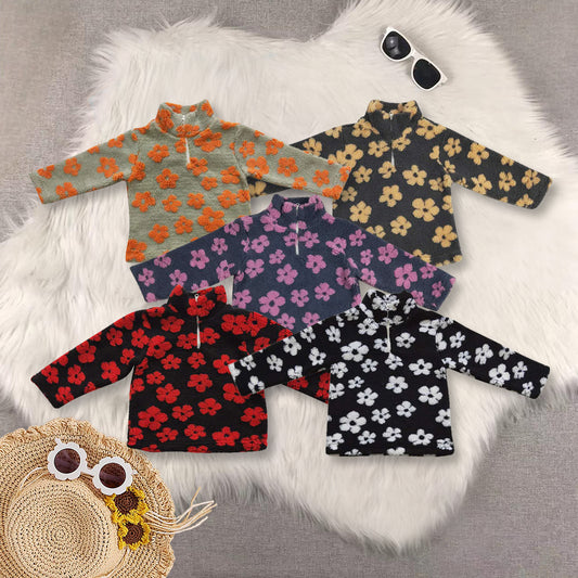 RTS NO MOQ Sibling baby girls clothes floral White Zipper Long Sleeve Tops