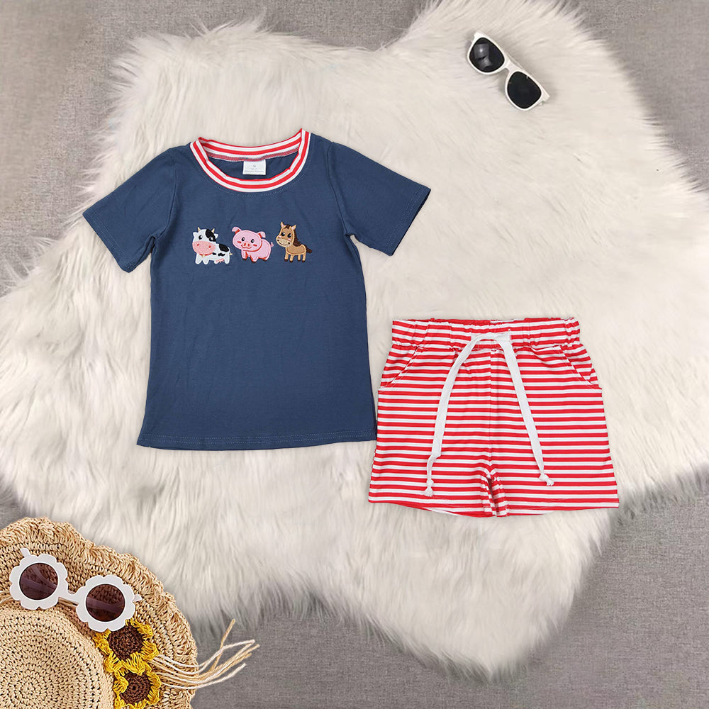 RTS NO MOQ baby Girls Clothes embroidery short sleeve shorts Sets