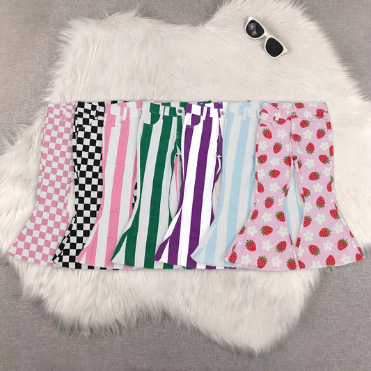 RTS NO MOQ Baby Girls Clothes striped Jeans: Flared & Ripped