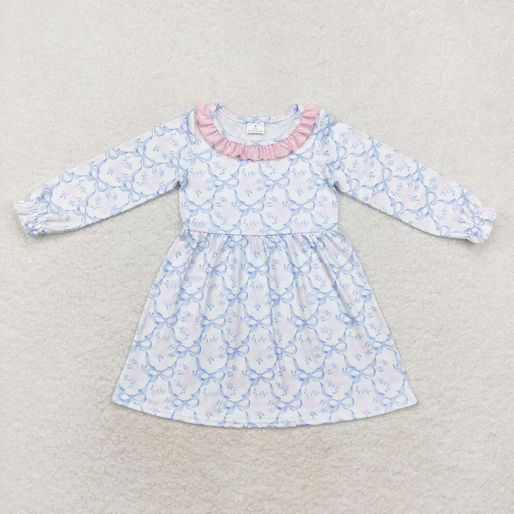 RTS NO MOQ Sibling baby girl clothes floral bow long sleeve dresses