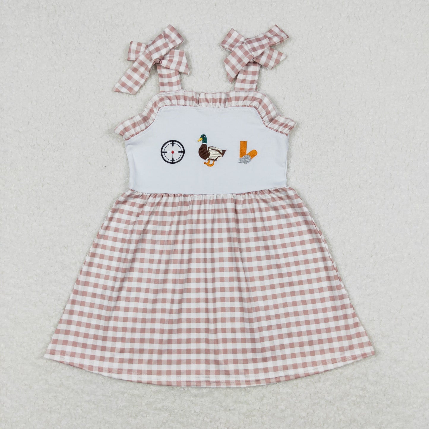 RTS NO MOQ（In Stock) Embroidered duck brown plaid lace slip dress